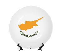 PHAYAH Flag of Cyprus Pattern Bone China Decorative Plate 10in with Display Stand Dinner Plates for Home Study and Entryway Office Decor