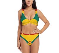 PHAYAH Flag of Grenada Pattern Women Bikini Set Halter Two Piece Swimsuit Triangle Bathing Suits Cross U-Shaped Top XL Black