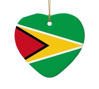 Phayah Flag Of Guyana Pattern Ceramic Ornament Christmas Holidays Heart Shape Shaped Porcelain Christmas Tree Hanging