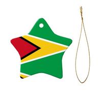 Phayah Flag Of Guyana Pattern Ceramic Ornament Christmas Holidays Star Shape Shaped Porcelain Christmas Tree Hanging