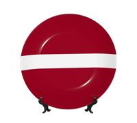 PHAYAH Flag of Latvia Pattern Bone China Decorative Plate 7in with Display Stand Dinner Plates for Home Study and Entryway Office Decor