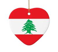Phayah Flag Of Lebanon Pattern Ceramic Heart Shape Xmas Tree Ornament New Year Home Souvenirs For Gatherings Hanging Decoration