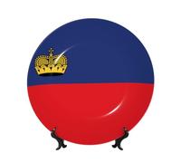 PHAYAH Flag of Liechtenstein Pattern Bone China Decorative Plate 8in with Display Stand Dinner Plates for Home Study and Entryway Office Decor