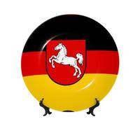PHAYAH Flag of Lower Saxony Pattern Bone China Decorative Plate 8in with Display Stand Dinner Plates for Home Study and Entryway Office Decor