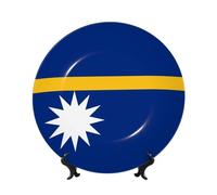 PHAYAH Flag of Nauru Pattern Bone China Decorative Plate 6in with Display Stand Dinner Plates for Home Study and Entryway Office Decor