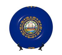 PHAYAH Flag of New Hampshire Pattern Bone China Decorative Plate 6in with Display Stand Dinner Plates for Home Study and Entryway Office Decor