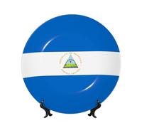 PHAYAH Flag of Nicaragua Pattern Bone China Decorative Plate 6in with Display Stand Dinner Plates for Home Study and Entryway Office Decor
