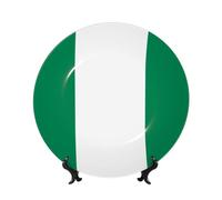 PHAYAH Flag of Nigeria Pattern Bone China Decorative Plate 6in with Display Stand Dinner Plates for Home Study and Entryway Office Decor