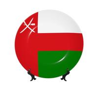 PHAYAH Flag of Oman Pattern Bone China Decorative Plate 7in with Display Stand Dinner Plates for Home Study and Entryway Office Decor