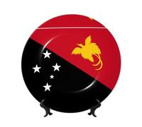 PHAYAH Flag of Papua New Guinea Pattern Bone China Decorative Plate 10in with Display Stand Dinner Plates for Home Study and Entryway Office Decor