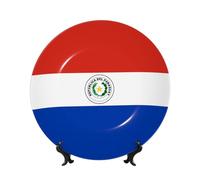 PHAYAH Flag of Paraguay Pattern Bone China Decorative Plate 6in with Display Stand Dinner Plates for Home Study and Entryway Office Decor
