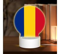 PHAYAH Flag of Romania Pattern Round Decorative Night Lights with USB Plug in Table Lamp with 3 Light Modes Adjustable for Bedroom Living Room Cafe