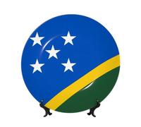 PHAYAH Flag of Solomon Islands Pattern Bone China Decorative Plate 8in Decorative Plates with Display Stand Round Dinner Plates for Home Office Decor
