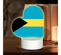PHAYAH Flag of The Bahamas Pattern Night Light Heart Shape Led Ligh Base with USB Cable Adjustable 3 Colors for Adults Child Room Bedroom