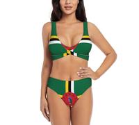 PHAYAH Flag of The Commonwealth of Dominica Pattern Women's Two Piece Halter Triangle Bikini with Sexy Swimsuit Bathing Suits U-Shaped Top M Black