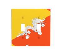 Phayah Flag of The Kingdom of Bhutan Pattern Light Switch Cover Decorative Double Toggle Wall Plate Outlet Cover for Bedroom Living Room 4.5 X 4.5 in