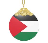 Phayah Flag Of The State Of Palestine Pattern Christmas Tree Decoration Round Glass Ornaments Suitable For New Year Home For Gatherings Gold Metal Buckle