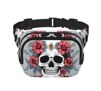 Phayah Flower Decorated Skull Men Women Hip Bum Bag With Adjustable Strap For Outdoors Workout Traveling Casual Running Hiking Cycling