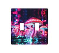 Phayah Fluorescent Mushroom Pattern Double Toggle Light Switch Plates Outlet Covers Decorative For Bathroom Bedroom Kitchen 4.5 X 4.5 Inch
