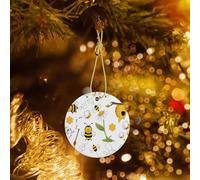 Phayah Flying Bees Daisy Honey Pattern Ceramic Ornament Christmas Holidays Round Shaped Porcelain Christmas Tree Hanging