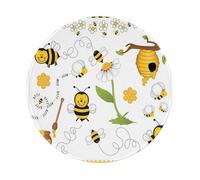 PHAYAH Flying Bees Daisy Honey Pattern Round Gaming Mouse Pad 7.9x7.9 In With Seamed Edges Foldable Desktop Mouse Pad, Laptop Mouse Pad