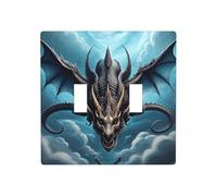 Phayah Flying Dragon Pattern Double Toggle Light Switch Plates Outlet Covers Decorative for Bathroom Bedroom Kitchen 4.5 X 4.5 Inch