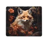 PHAYAH Fox and Flowers Pattern Mouse Pad Waterproof Surface & Non-Slip Rubber Base with Stitched Edges Gaming Mouse Mat for Laptop 7.9 X 9.5 in
