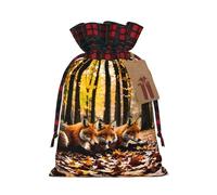 PHAYAH Fox In Fallen Leaves Christmas Drawstring Burlap Gift Bag Candy Bag, Storage Bag Suitable For Christmas, Birthday Party