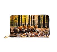 PHAYAH Fox In Fallen Leaves Pattern Women'S Wallet Long Clutch Zip Around Travel Leather Purse Large Capacity Credit Card Holder