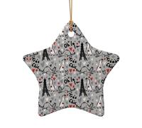 Phayah French Fashion Model Ferrets Pattern Ceramic Star Shape Christmas Tree Ornaments, Family New Year Home Souvenirs For Gatherings