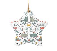 Phayah Funny Cats Birds And Flowers Pattern Ceramic Star Shape Christmas Tree Ornaments, Family New Year Home Souvenirs For Gatherings
