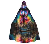 PHAYAH Giant Crab On Mountain Pattern Halloween Witch Witchcraft Hooded Robe Cape Christmas Hoodie Cosplay Masquerade Party Dress Gift Costume
