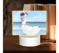 PHAYAH Girl On A Windy Beach Pattern Acrylic Night Light with USB Port Touch Switch Birthday Thanksgiving Presents for Family Friends