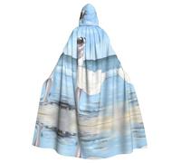PHAYAH Girl On A Windy Beach Pattern Adult Hooded Cape Hooded Robe Cape Women'S Men'S Halloween Dress Up Party Cosplay Costumes