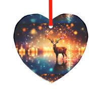 Phayah Glass Heart Xmas Tree Ornament New Year Home Christmas Tree Hanging | Spirit Deer In The Starlight Pattern Hanging Ornaments-perfect For Halloween Easter Holiday Gatherings Gift
