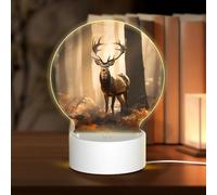 PHAYAH Glowing Deer in The Forest Pattern Round Decorative Night Lights with USB Plug in Table Lamp with 3 Light Modes Adjustable for Bedroom Living Room Cafe