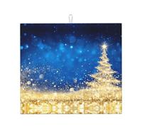 Phayah Golden Glitter Christmas Tree Pattern Absorbent Dish Drying Mat for Kitchen Counter Pad Reversible Drainer Mats for Countertop 18" X16"