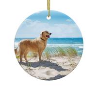 Phayah Golden Retriever Pattern Ceramic Round-Shaped Christmas Tree Ornaments, Family New Year Home Souvenirs For Gatherings