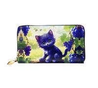 PHAYAH Grapevine Blue Cat Pattern Women'S Wallet Long Clutch Zip Around Travel Leather Purse Large Capacity Credit Card Holder
