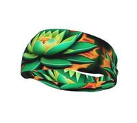Phayah Green Lotus Flower Pattern Headbands Women Men Sweatband Sports Headband For Running, Cycling, Yoga Gym, Working Out