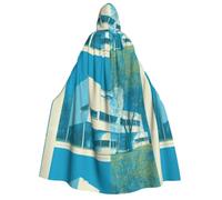 PHAYAH Halloween Witch Witchcraft Robe Cape Christmas Hoodedie | Le Corbusier; France Pattern Cloak Cosplay Masquerade Party Dress Gift Costume Dance Comic Convention