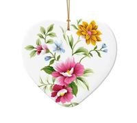 Phayah Hand Painted Flower Pattern Ceramic Heart Shape Xmas Tree Ornament New Year Home Souvenirs For Gatherings Hanging Decoration