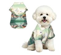 Phayah Hawaiian Shirts Summer Breathable Dog Pet Polo Tee T-Shirts M | Landscape Village Print Lightweight Cool Dog Gie Shirts Beach Puppy Clothes For Small Medium Large