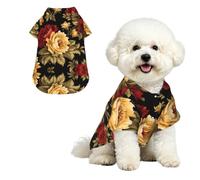 Phayah Hawaiian Shirts Summer Breathable Dog Pet Polo Tee T-Shirts S | Red Yellow Daisy Print Lightweight Cool Dog Gie Shirts Beach Puppy Clothes For Small Medium Large