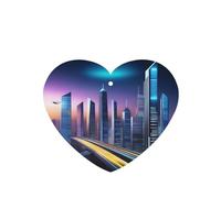Phayah Heart Shape Car Air Fresheners Cards 4 Pcs Future City Night Scene Pattern Auto Aromatherapy Tablets Hanging Scented Card - Lavender Scent
