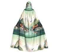 PHAYAH Hooded Cloak Witch Halloween Costumes Witchcraft Robe Cape | Landscape Village Pattern Cloak Cosplay Costume Masquerade Women Men Robe Dance Comic Convention
