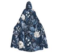 PHAYAH Hooded Cloak Witch Halloween Costumes Witchcraft Robe Cape | White Flowers Open Blossoms Pattern Cloak Cosplay Costume Masquerade Women Men Robe Dance Comic Convention