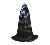 PHAYAH Hooded Poncho Christma Hoodie Halloween Witch Witchcraft Robe | Cottage In The Cemetery Pattern Hooded Poncho For Cosplay Halloween Costume Party Masquerade