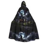 PHAYAH Hooded Poncho Christma Hoodie Halloween Witch Witchcraft Robe | Cottage In The Cemetery Pattern Hooded Poncho For Cosplay Halloween Costume Party Masquerade