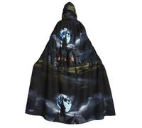 PHAYAH Hooded Poncho Christma Hoodie Halloween Witch Witchcraft Robe | Cottage In The Cemetery Pattern Hooded Poncho For Cosplay Halloween Costume Party Masquerade